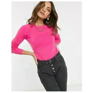 FRENCH CONNECTION BABY SOFT RAGLAN KNIT SWEATER BRIGHT PINK SIZE M